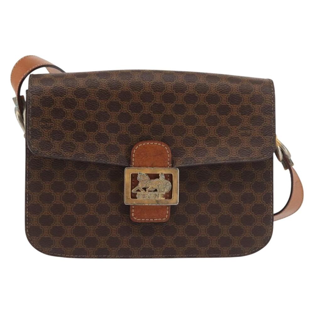 CELINE Macadam Canvas Shoulder Bag Pvc Leather Brown Gold - Picture 2 of 13